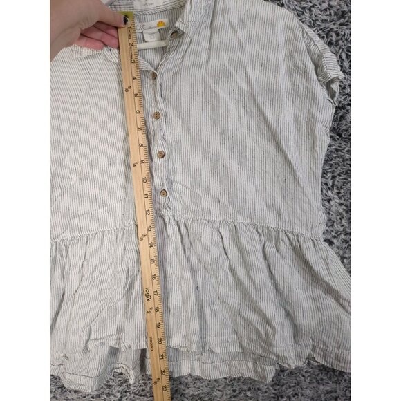 C&C CALIFORNIA Linen Babydoll Popover Top Women Size M Stripe Cap Sleeve Coastal - Picture 4 of 6